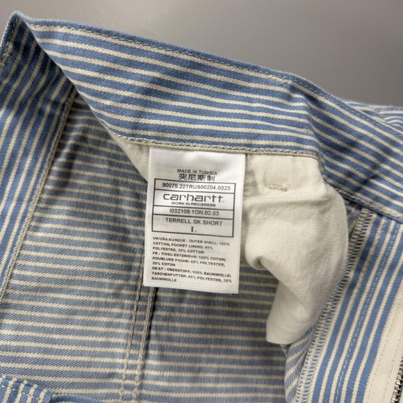 Carhartt WIP Terrell SK Shorts Mens Large Blue Striped Workwear Cargo Heart Logo - Picture 4 of 9